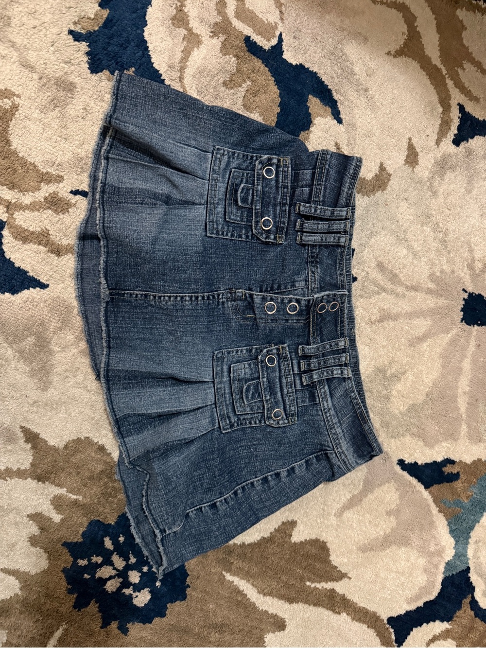 Denim Mini Skirt with Front Pocket Details - Blue